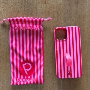 Loopy Case Pink and Red Striped Phone Case with Matching Pouch